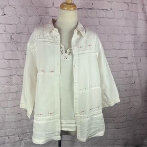 napa valley tank and top set pink Embroidered flowers Blouse sz L cottage